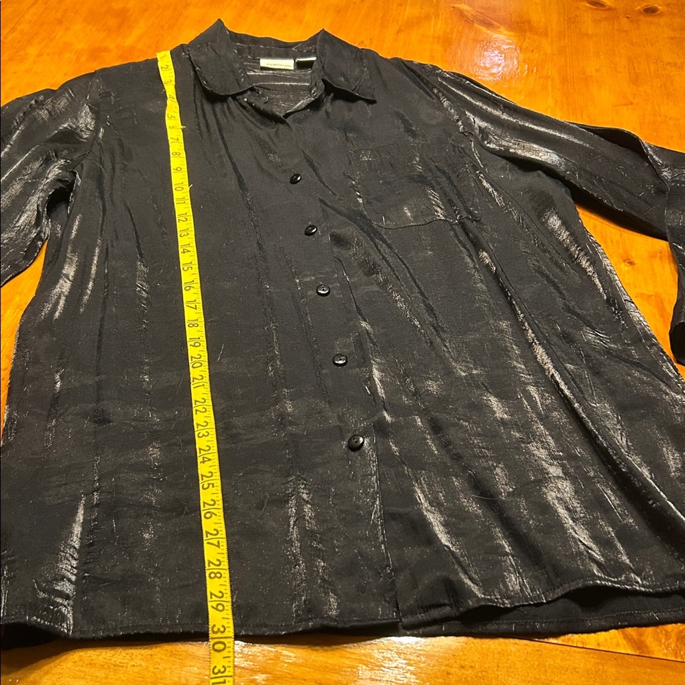 Modern Essentials Black Iridescent Metallic Button Front Shirt 90s Vintage Sz L - Picture 8 of 9